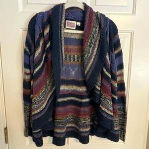 Rosie Neira Anthropologie Curved Stripes Crochet Metallic‎ Knit Cardigan Boho